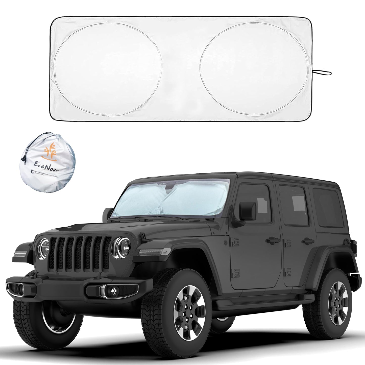 EcoNour Patented Design for Car Windshield Sun Shade | Blocks 99% Heat and Keep Interior Cool | Fits Cars, SUV, Truck | Automotive Sun Screen,Visor and Summer Vehicle Accessories | Medium (64x32)