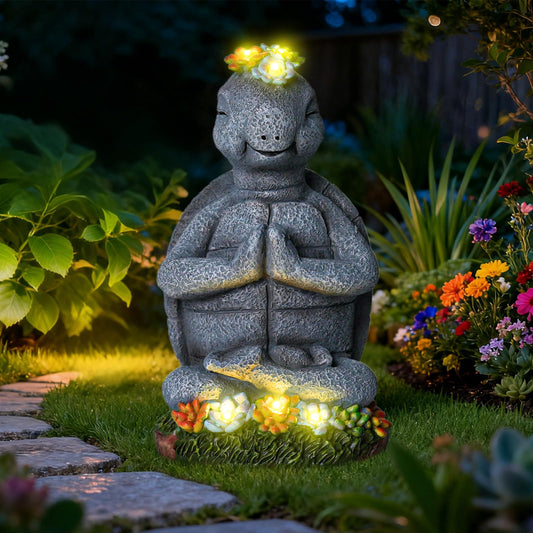 Meditating Turtle Garden Statue with Solar LED Lights - Zen Yoga Turtle Figurine with Succulents, 8.7-Inch Resin Garden Decor, IP65 Waterproof Outdoor Sculpture, Unique Birthday Gifts for Women Mom