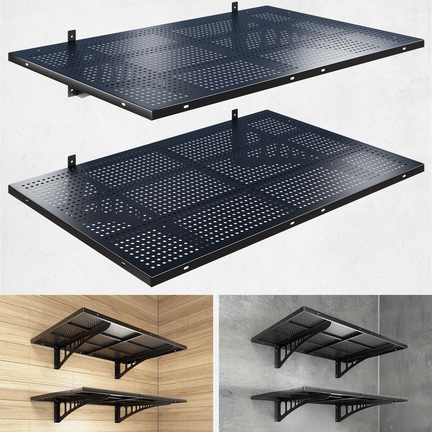 YIFRO 2-Pack 2x3ft Heavy Duty Garage Wall Shelving, 500 lbs Load Capacity, Garage Shelving Wall Mounted, Garage Storage Rack with Hooks, Black