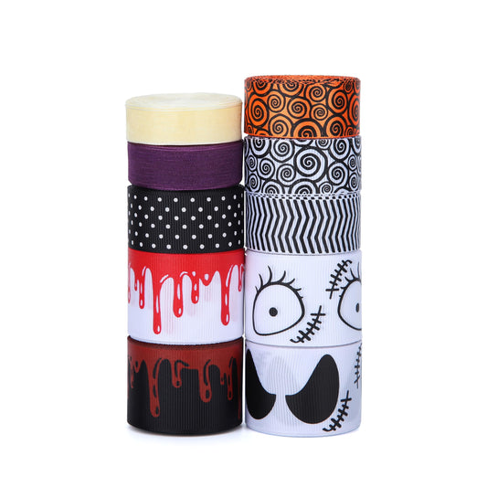 Meseey Nightmare Before Christmas Ribbon 3D Blood Drips Horror Movie Jack Skellington Face Sally Patch Halloween Decoration Ribbon for Gift Wrapping Crafts DIY Holiday Party (Nightmare Ribbon)