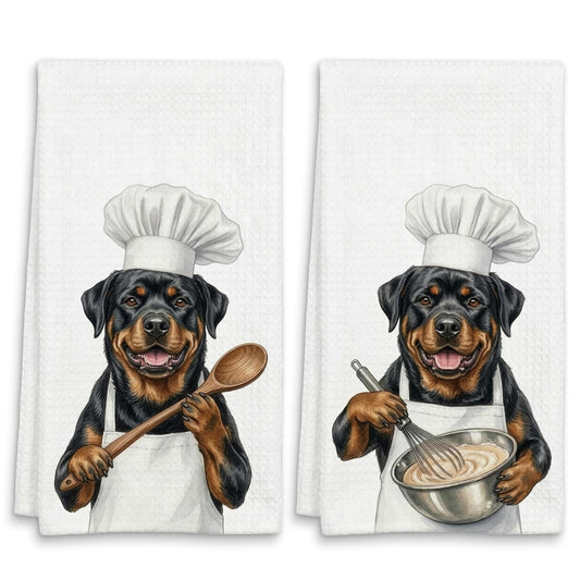 XYMBF Rottweiler Gifts Kitchen Towels, Rottweiler Gifts Dish Tea Towel, Puppy Chef Dog Lover Gift Decorative Hand Tea Towels for Kitchen Decor, 16X24 Inch Set of 2
