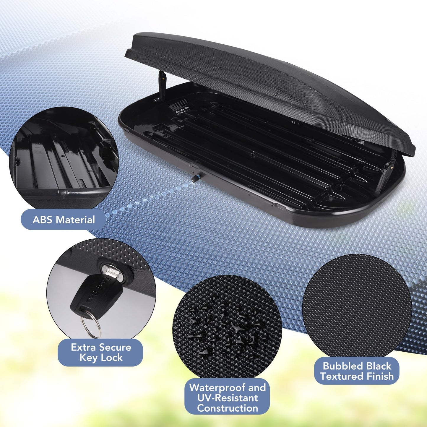 Rooftop Cargo Box Carrier, 165-Lbs Load Capacity Hard Shell Roof Box with Secure Straps&Keys for Roof Rack, 390L(14 Cu Ft) Weather-Resistant Roof Rack Cargo Box