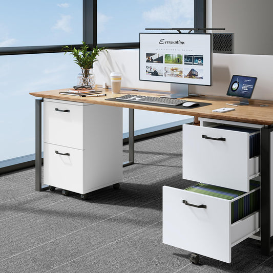 Sweetcrispy 2 Drawer Filing Cabinet White, Rolling Wood File Cabinets with Printer Stand Under Desk Storage Lockable Wheels, Home Office Organizer