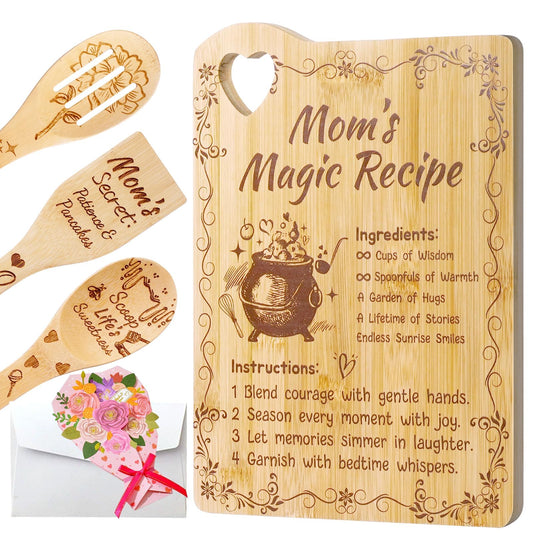 Mothers Day Gifts for Mom - Personalized Engraved Bamboo Cutting Board Set Gifts for Mama from Daughter,Cute Cutting Board Utensil Set Kitchen Decor,Mothers Day Kitchen Gadgets,Birthday Gift for Women