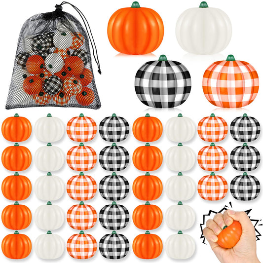 Leyndo 24 Pcs Thanksgiving Pumpkin Stress Balls Bulk Stress Relief Mini Foam Squeeze Ball Halloween Party Favors with Storage Bag for Bag Fillers Carnival Reward (Vivd Style)