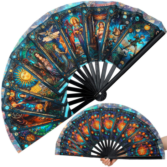 Bucherry Witchy Gifts Tarot Card Hand Fan Bamboo Tarot Rave Folding Fan Astrology Fortune Teller Decor for Women Cosplay Outfits Accessories EDM Music Gala Mystic Witchcraft Supplies