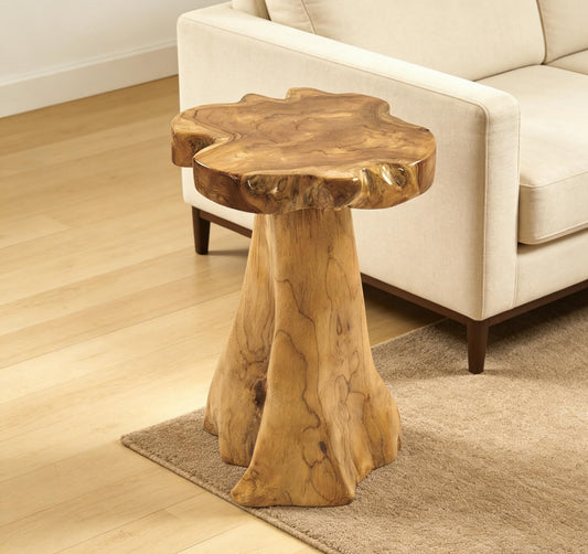 Greenage Solid Teak Wood Plant Stand 15.5" x 15.5" x 19.5" H | Rustic Live Edge End Table for Living Room Bedroom | Tree Stump Style Side Table for Coffee or Courtyard Decor