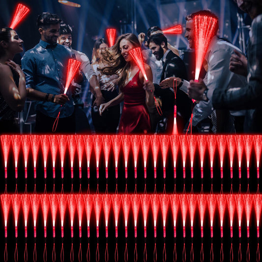 YOFOBU 60 Pack Red Fiber Optic Wands Glow Fiber Wands Bulk LED Light Up Wands with 3 Flashing Modes LED Flashing Sticks for July 4th Halloween Christmas Valentine's Day Wedding Birthday
