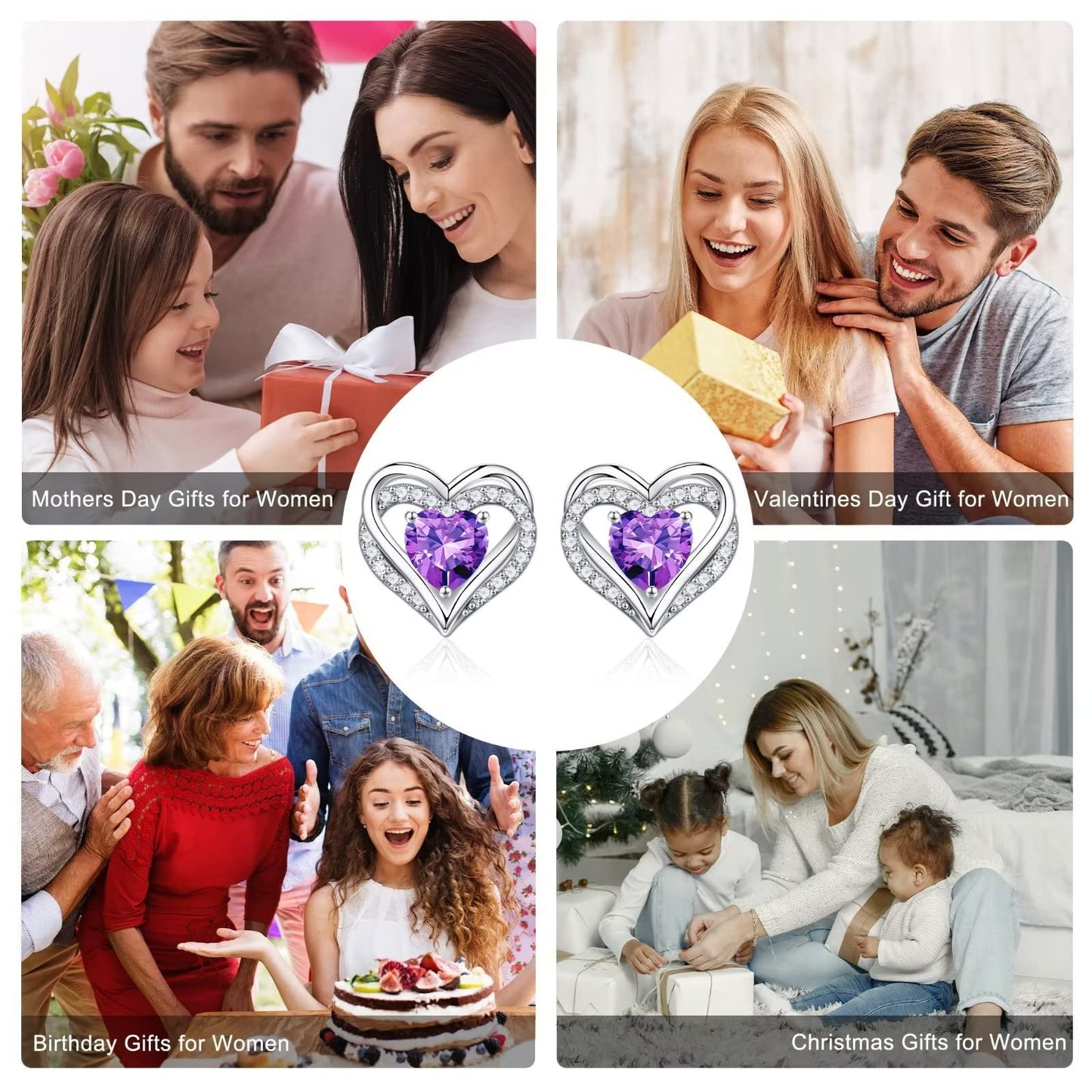 Iefil Heart Earrings for Women, 925 Sterling Silver June Birthstone Alexandrite Heart Stud Earrings for Women