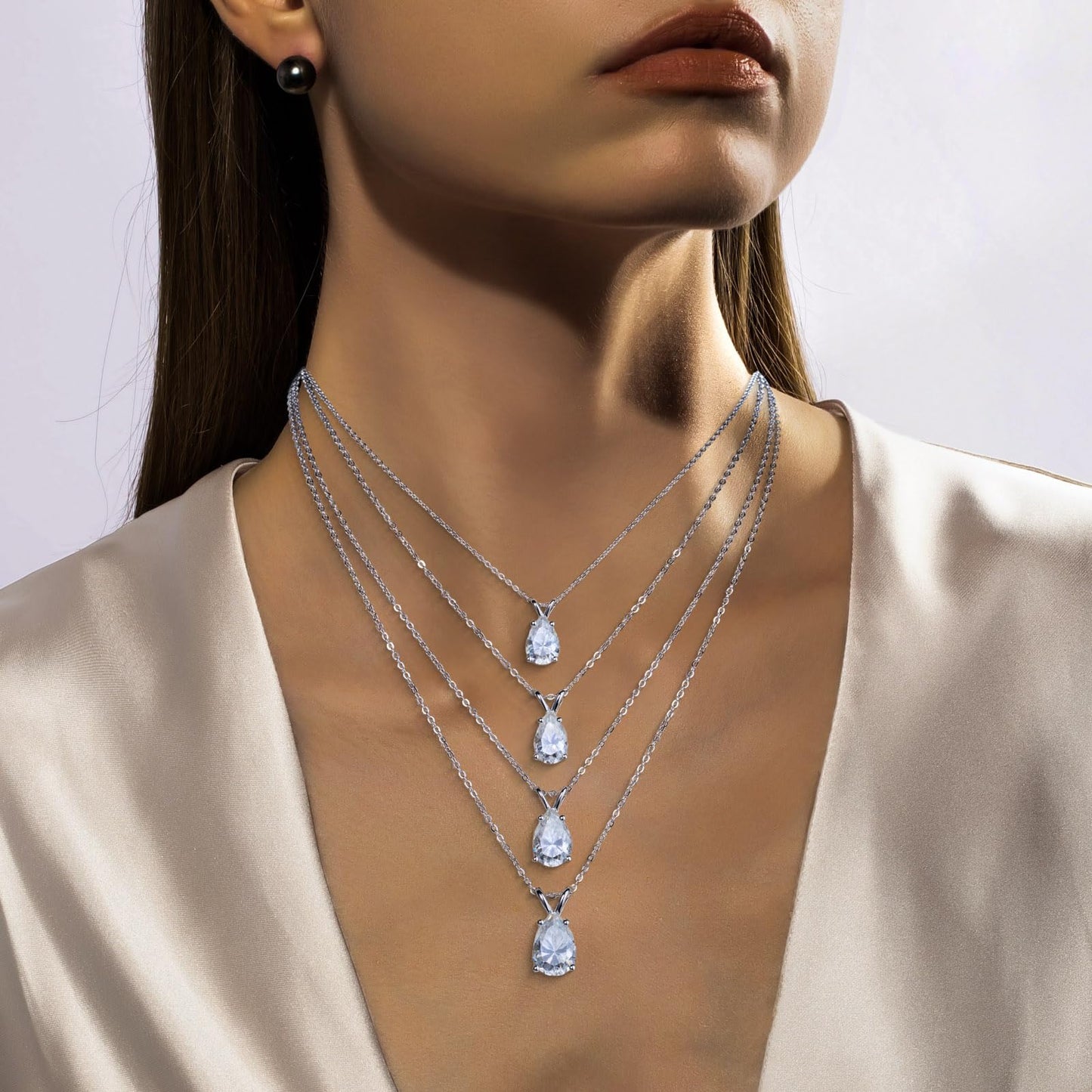AnuClub Pear Cut Moissanite Pendant Necklace 2CT D Color VVS1 925 Sterling Silver Everyday Wear Necklace for Women Wife Her with Certificate, 40+2+3cm Adjustable Chain