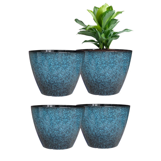 Vanslogreen 8 inch Plant Pots, Pack of 4 Plastic Planter for Indoor Outdoor Plant with Drainage Holes and Saucers, Flower Pots for Garden Home Decor (Blue, 4pcs)
