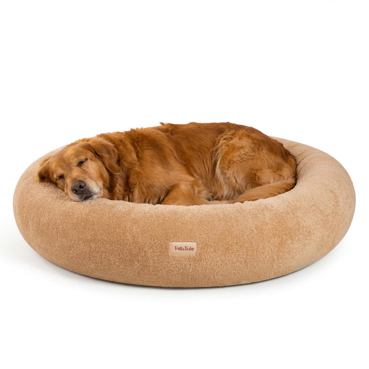 Cooling Calming Donut Dog Bed for Large Dogs – Orthopedic Memory Foam Round Dog Bed for Anxiety Relief & Senior Joint Support, Waterproof Liner, Washable Removable Cover & Non-Slip Bottom