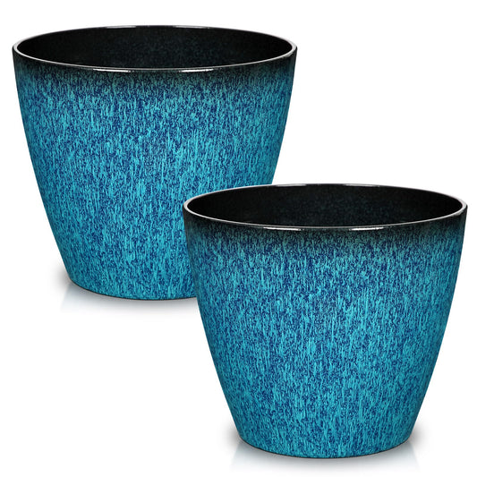 Hollyone Set of 2 Outdoor Planter 8 inch Blue Plant Pot Plastic Pots for Plants Planters for Outdoor Indoor Plants with Drainage Hole Round Plant Pot Flower Pots Garden Decorations Gradient Blue