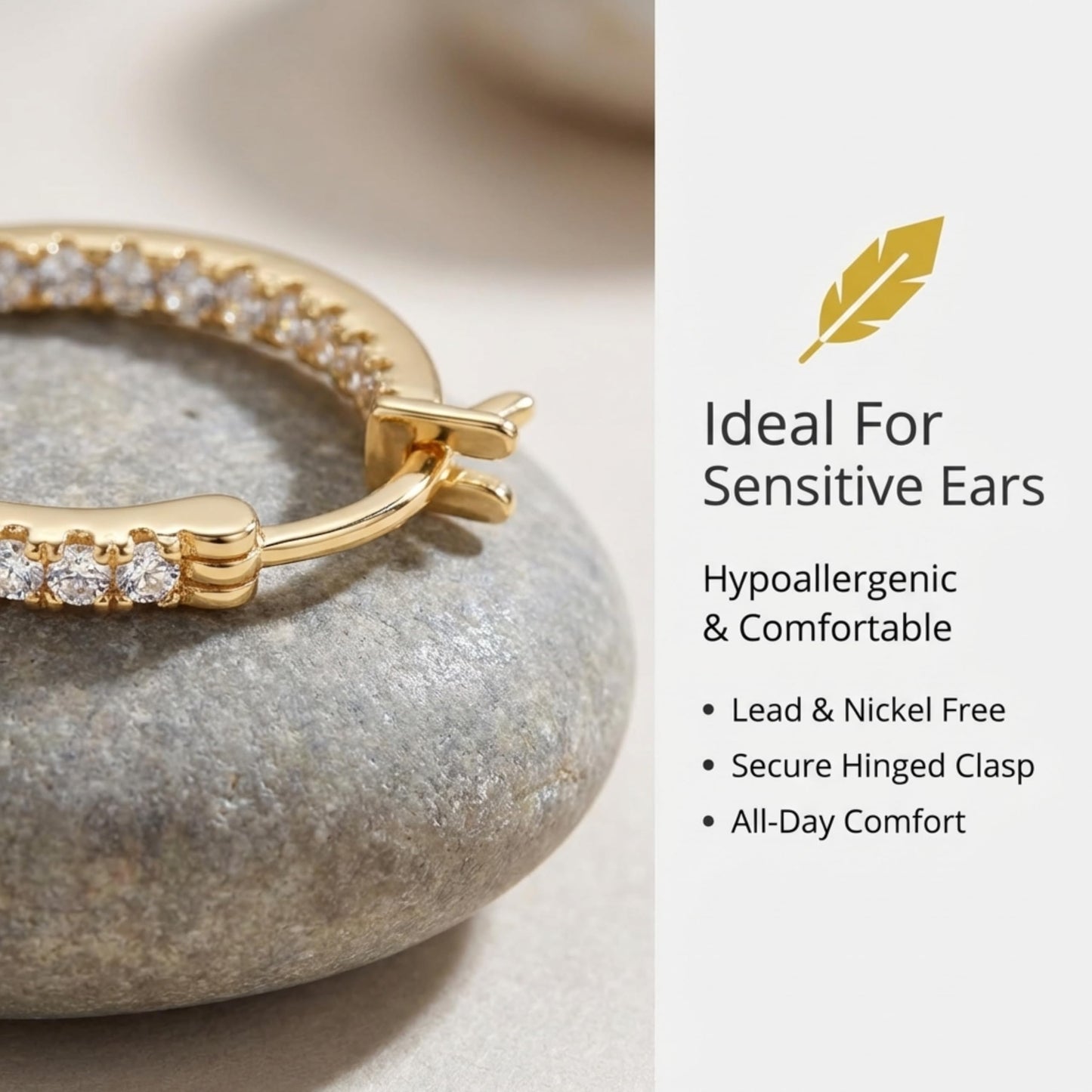 Suiune 14K Yellow Gold Hoop Earrings for Women, Hypoallergenic Dual-Sided Cubic Zirconia Hinged Hoops Jewelry for Woman, 2mm x 35mm