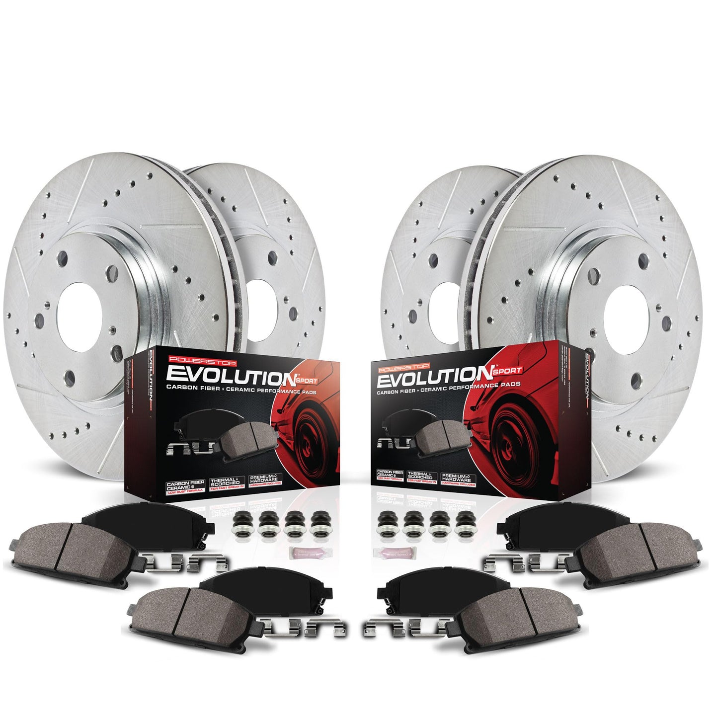 PowerStop Front and Rear Brake Kit For Subaru Legacy 2015-19 |Outback 2015-19 |WRX 2016-21 - Drilled and Slotted Disc Rotors with Ceramic Brake Pads Replacement, K7028