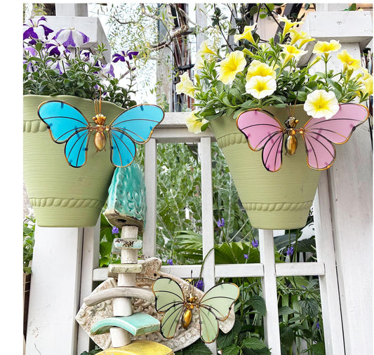 Luspira Decorative Metal Butterfly, Colorful Plant Decoration for Pot,Planter,Garden Fence, Wall,Hanging Ornament, 3-Piece Set