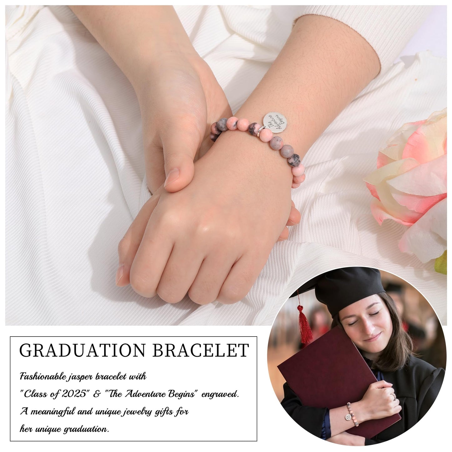 Sistble Graduation Gifts for Teen Girls 5th Grade Graduation Bracelets 2026 Jasper Beaded Bracelets Nature Stone The Adventure Begins Inspirational Gift Jewelry for Niece Daughter