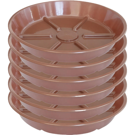MSKIAUO Plant Saucer Pot Tray 8 inch, 6 Packs Flower Planter Saucers, Heavy Drainage Tray for Indoors No Holes, Plastic Plant Saucers Water Catcher for Pots Base, Chocolate