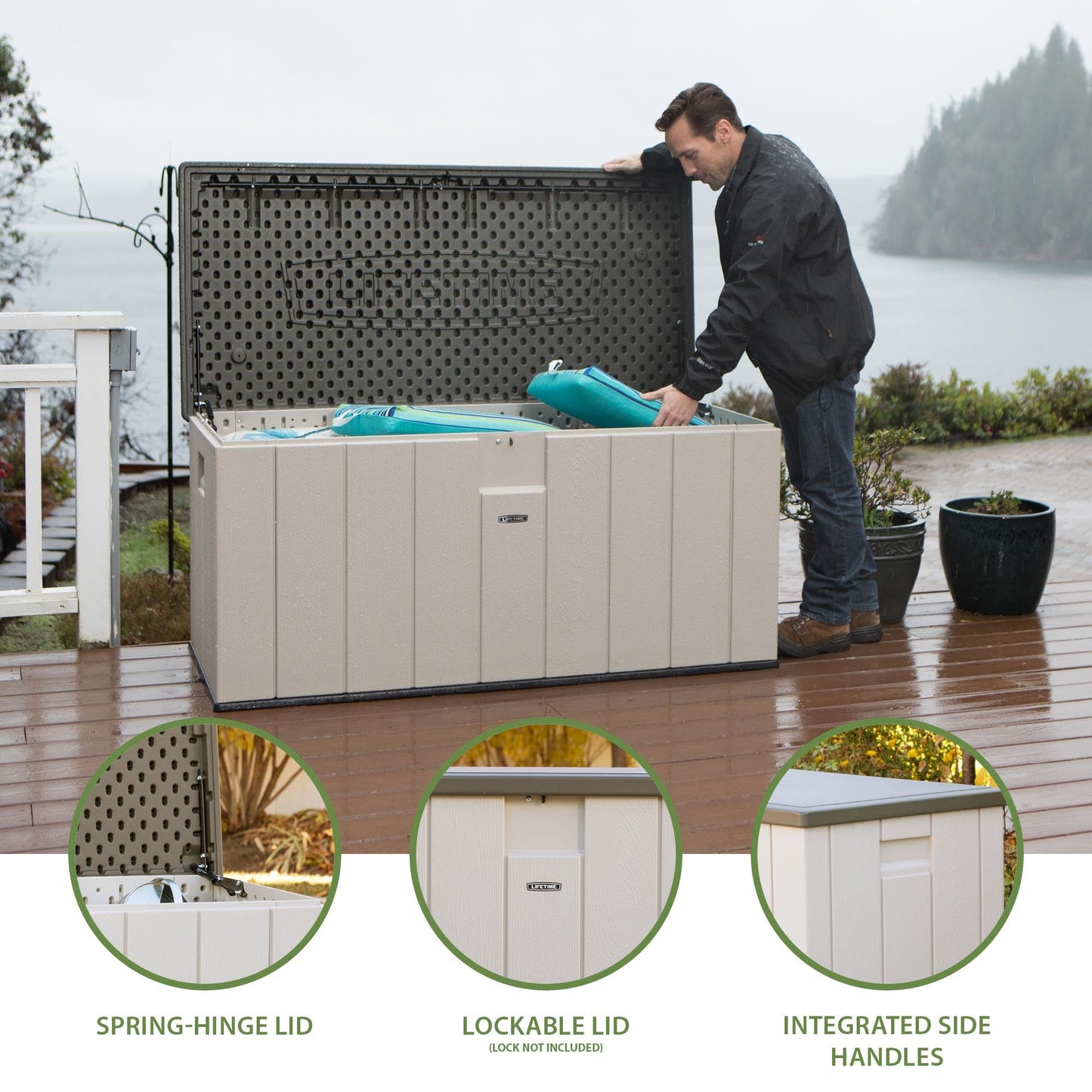 LIFETIME 60254 Heavy-Duty Outdoor Storage Deck Box, 150 Gallon, Desert Sand/Brown