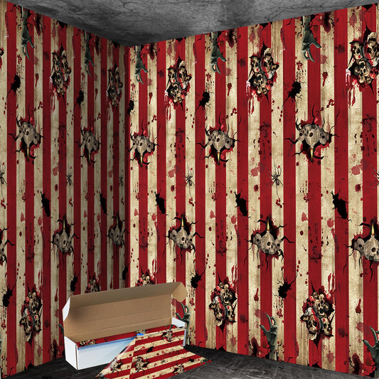 100 Ft Creepy Carnival Wallpaper, Rolls of Evil Circus Backdrop & Skull Wall Background for Haunted House Decorations