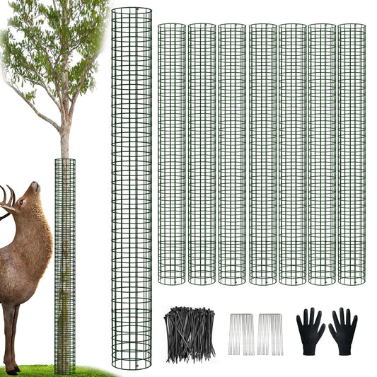 chicarry 48" Metal Tree Trunk Protector, 8 Pack Mesh Tree Guards Tree Protectors with Zip Ties, Stakes, ExpandableTree Trunk Protector Guard, Tree Protectors from Deer, Mower, Animals(48",8 Pack)