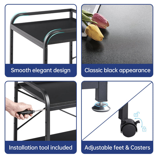 Fannova 2 Tier Under Desk Printer Stand with Storage, 20 Inches Deep Large Printer Table with Height Adjustable Shelf, Rolling Printer Cart with Wheels for Home Office - Black