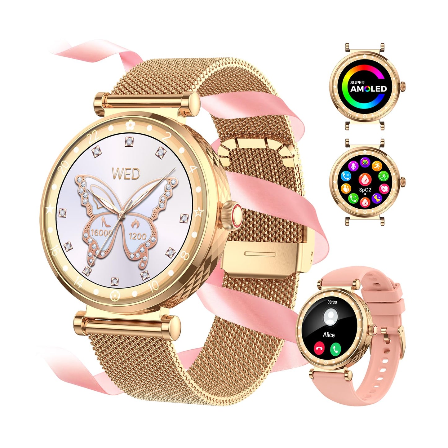 Smart Watch for Women, HD AMOLED Display Fitness Tracker Bluetooth Make/Answer Call, 1.19" Watches with 110+ Sports Modes/Heart Rate/Sleep Monitor/SpO2, Smartwatch IP68 Waterproof for Android iOS