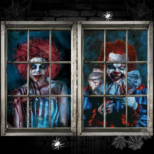 Preboun 2 Pcs Halloween Clown Window Curtain Cover Scary Halloween Window Silhouette Poster Decoration Horror Clown Decoration for Garage Door Wall Home Indoor Outdoor Party Favors