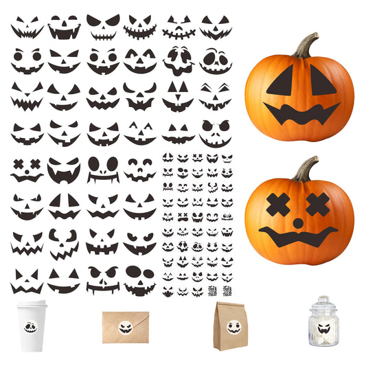 Calidum 90 Designs Pumpkin Decorating Stickers, Jack-O'-Lantern Face Craft Decals, Pumpkin Carving Stickers Kit, Halloween Decorations Supplies Games Gifts Trick or Treat Party Favors for Kids