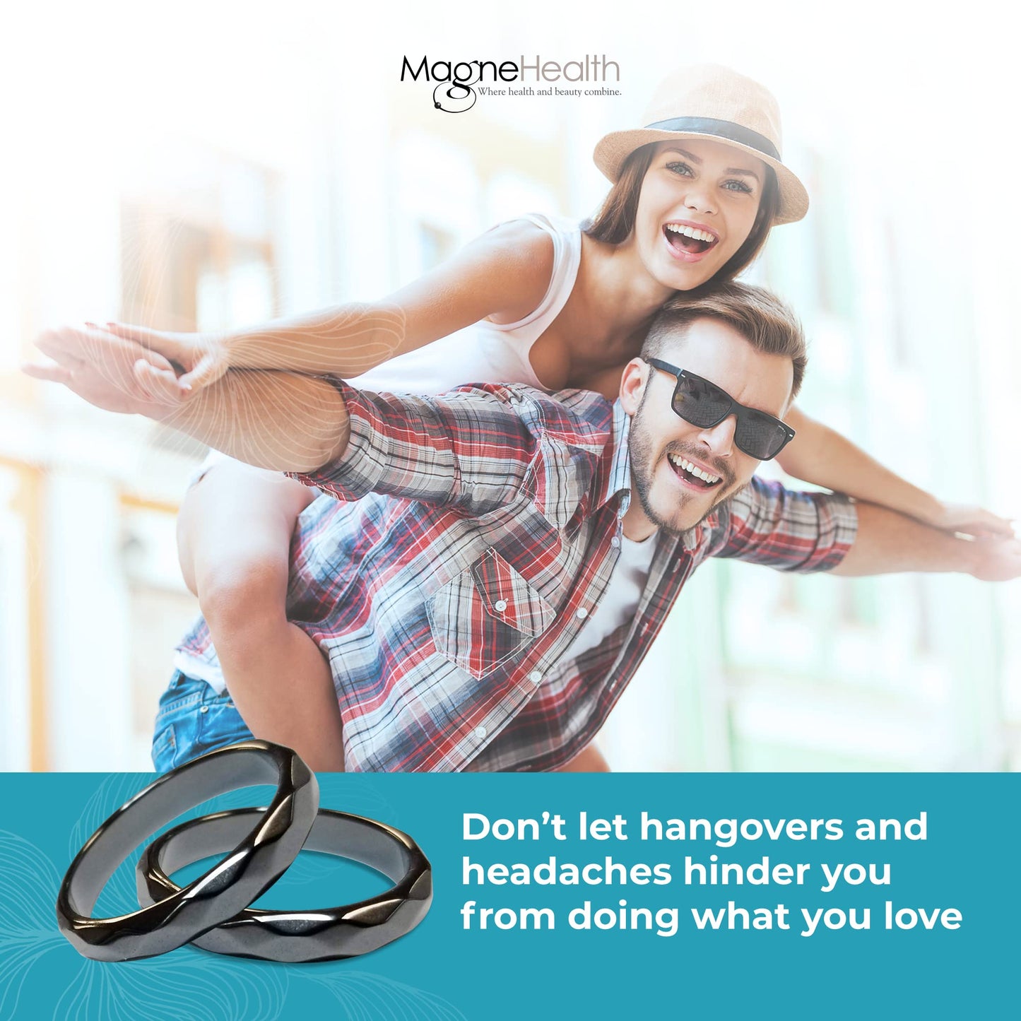 MAGNEHEALTH Hangover Ring, Thin Beveled Magnetic Hematite Band Ring, Hematite Band in Beveled Design for Magnetic Acupuncture Ring - Size 6
