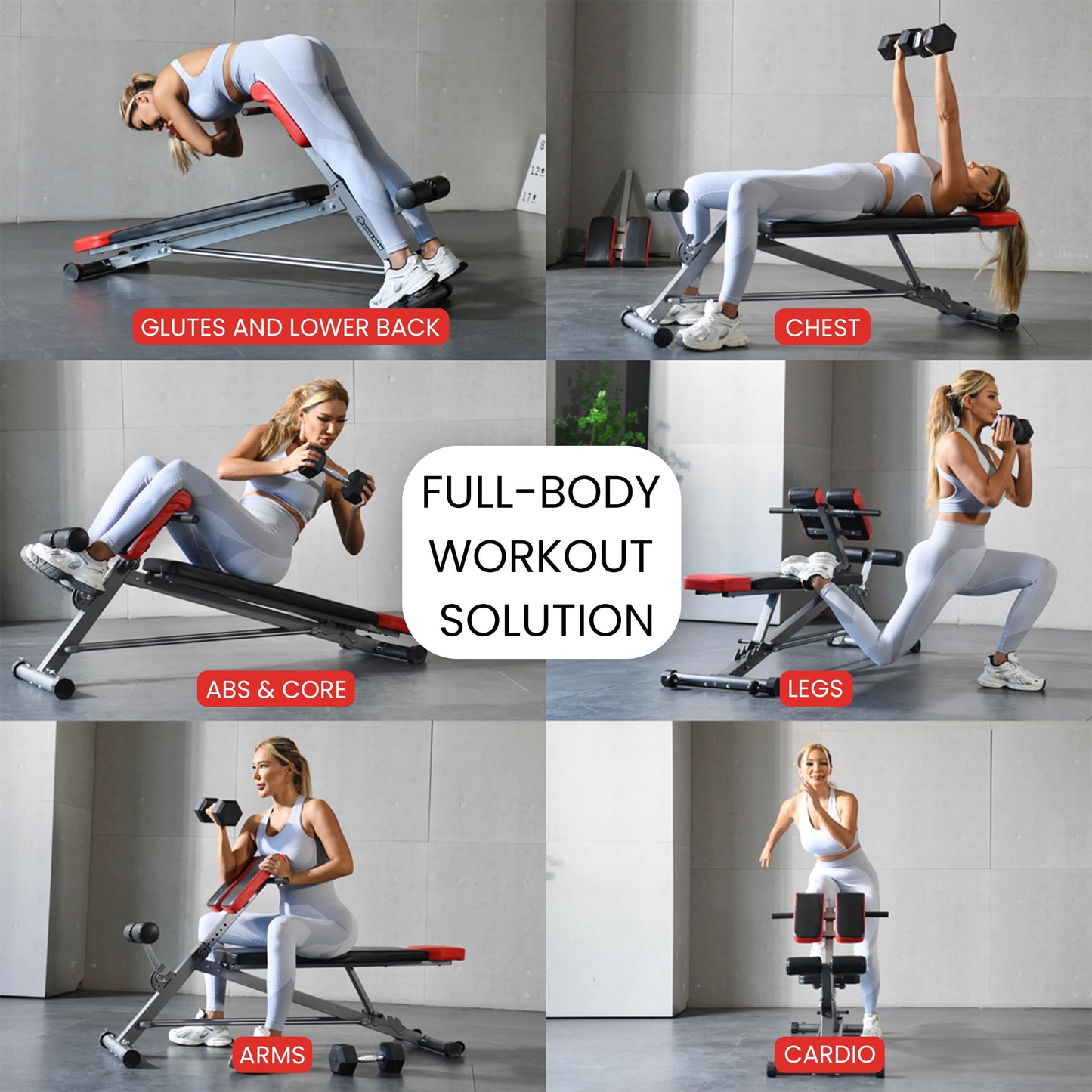 FF Finer Form Multi-Functional Weight Bench for Full All-in-One Body Workout – Adjustable Workout Bench Press for Home Gym, Fitness equipment for Back HyperExtension, Roman Chair Exercise, Sit up
