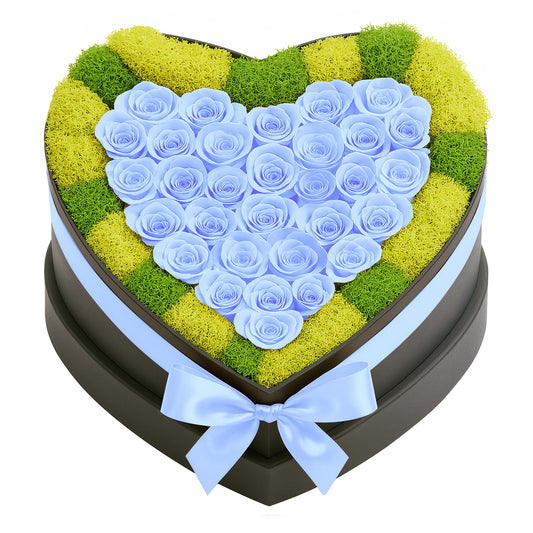 Moss Heart 30 Petite Preserved Roses, Heart Shaped Box, Real Forever Roses with Moss Last 1+ Year, Romantic Gift for Women, Wife, Girlfriend, Mother’s Day, Birthday, Anniversary, Valentine’s Day