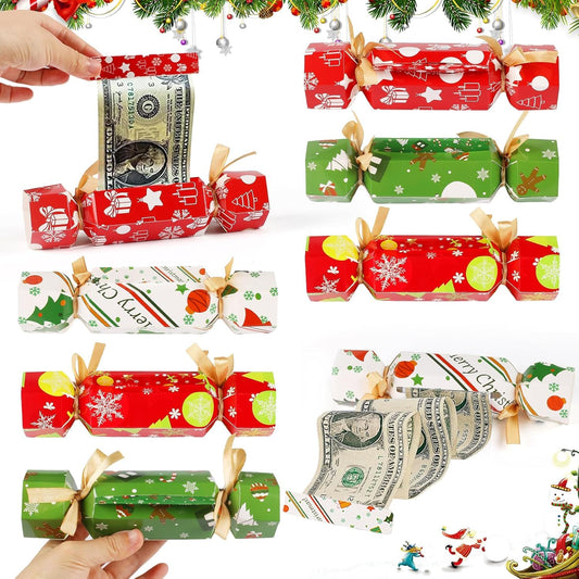 8 Pcs Christmas Surprise Money Pull Pouch Christmas Money Box for Cash Gift Pull Xmas Cash Holder for Cash for Kid Adult with 80 Pcs Transparent Bags Creative Way to Give Dollar Gift