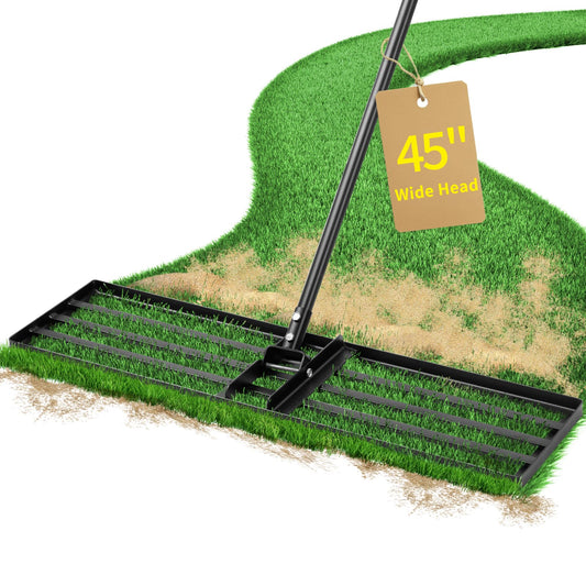 Jardineer 45 Inch Heavy Duty Lawn Leveling Rake, 72 Inch Long Handle Yard Leveler for Grass Soil, Ground Dirt Leveler Tool for Lawn, Garden, Golf Course Maintenance