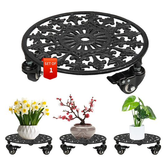 GARGENTOL Rolling Plant Stand with Wheels, 1 Pack Heavy Duty Metal Plant Caddy 11 Inch Wrought Iron Plant Dolly Outdoor Round Plant Rollers Stand for Large Potted Plants and Flower Pot, Black