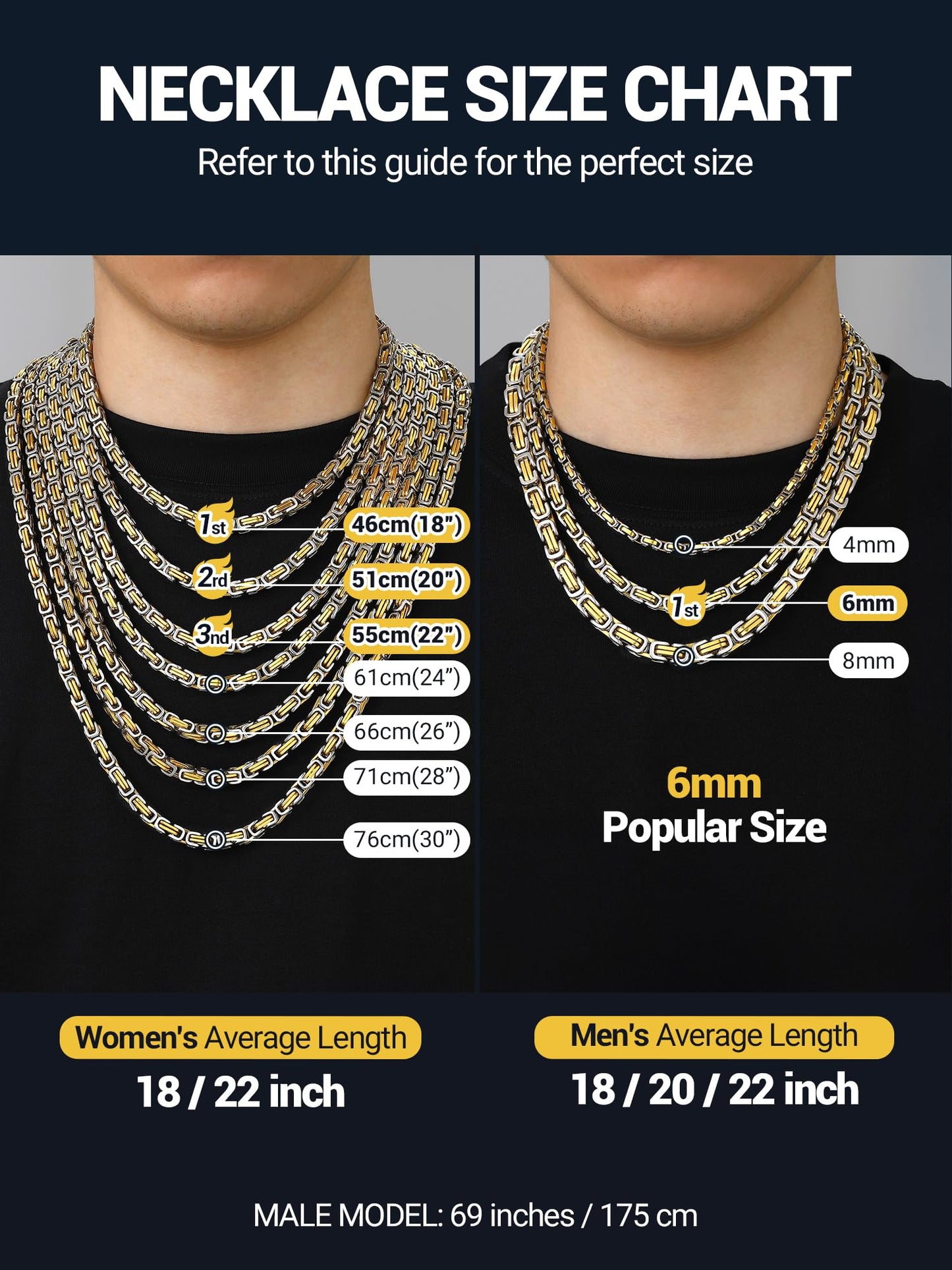 PROSTEEL 4mm Byzantine Necklace Chain For Men Necklace 24 Inch Chains