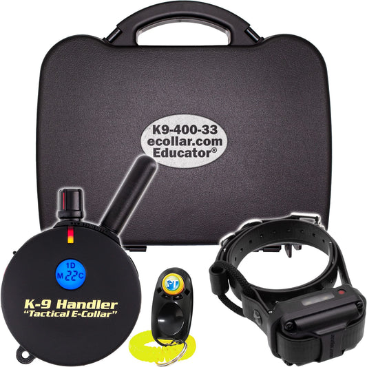 Educator K9-400 Tactical E Collar for Dog Training with Remote - 3/4 Mile Range, Waterproof, 100 Stimulation Levels, Tone or Vibration Mode, Night Light for Small, Medium & Large Dogs (33 inc)