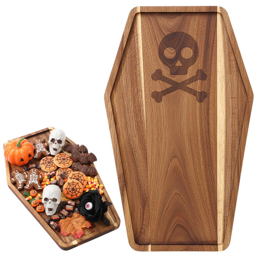 Potchen Coffin Charcuterie Boards Wooden Funny Cutting Board 12.6 x 15.7inch Acacia Wood Boards Cute Serving Tray for Fruit Bread Salad Vegetables Snack Dessert