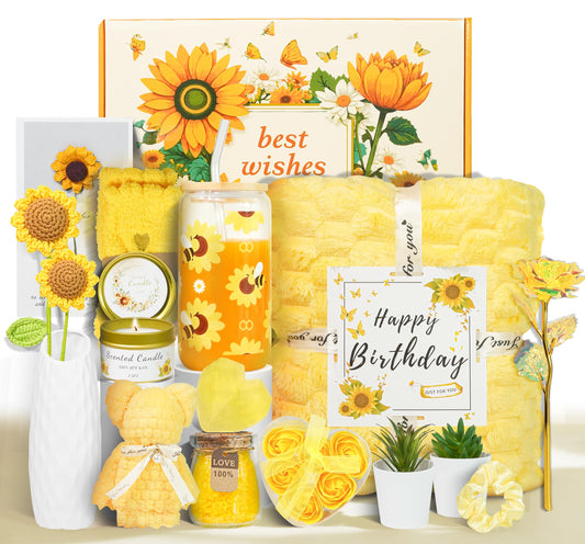 Mother's Day Gifts for Mom, 17pcs Relaxing Spa Gifts Set for Girls, Sisters, Mom, Sunflower Self-Care Package, Sending Sunshine Get Well Gifts for Women, Perfect Basket for Birthday & Mother's Day