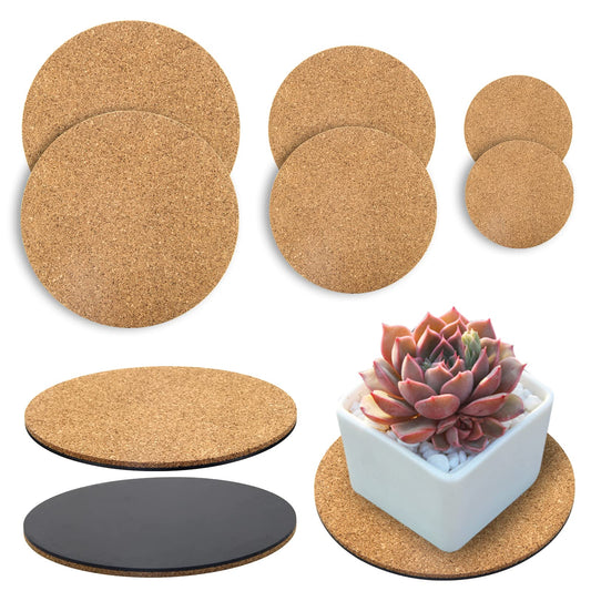 Coitak 6 Pieces Cork Mat for Plants, Round Cork Plant Coasters Mats for Garden, Courtyard, Pot Mat, Indoor Outdoor and DIY Craft Project (4 Inch, 6 Inch, 8 Inch)
