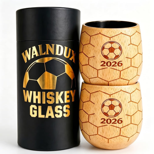 Charred Wooden Whiskey Glasses, 2026 Limited Edition Old Fashioned Glass Set, Unique Gifts for Men Who Love Soccer – for Dad, Brother, or Husband (2 Pack)
