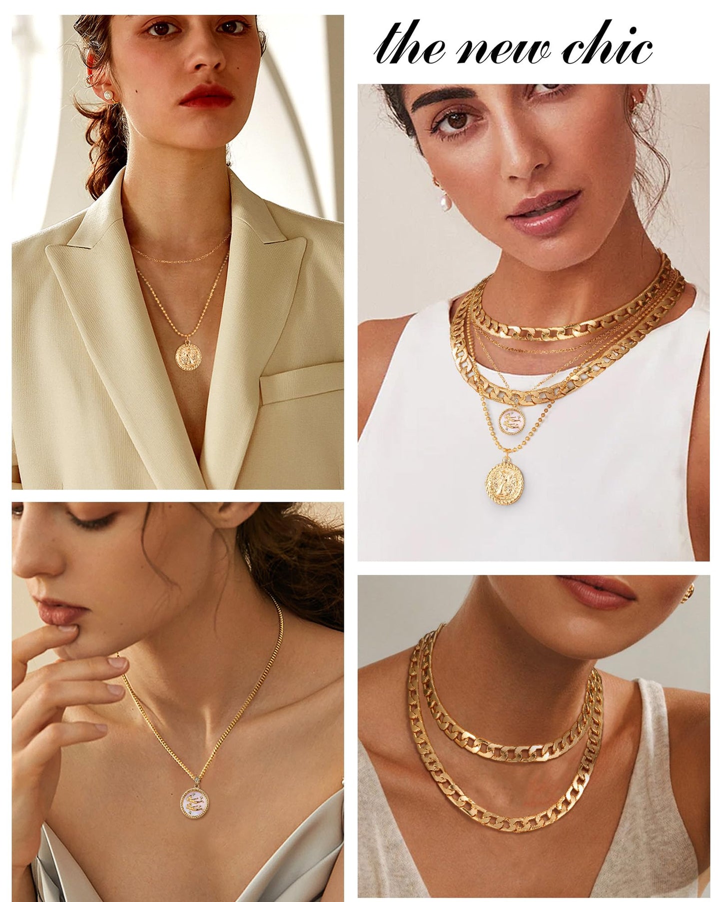 MJartoria Gold Layered Necklaces for Women Trendy Retro Coin Pendant Necklace Dainty Chunky Chain Choker Necklaces for Jewelry Birthday Gifts (Gold, Zodiac-Gemini-3PCS Layered)