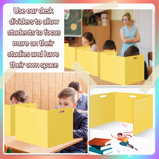 24 Pcs Desk Dividers for Students Plastic Durable and Waterproof Privacy Folders Shields Test Dividers with Classroom Privacy Boards for School Study Teacher Supplies (Yellow)