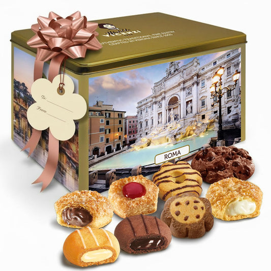 Matilde Vicenzi Roma Cookie Gift Tin - Pastries & Cookies in Individually Wrapped Trays - Gourmet Gifts For Mother's Day, Teacher, Birthday - Assorted Cookies in Italian Design Tin 32.5oz (920g)