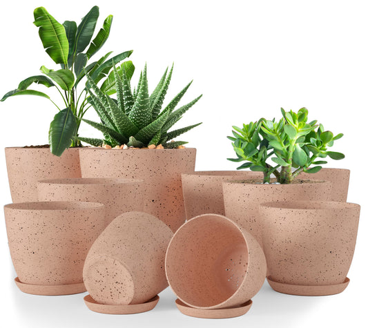 Utopia Home - Spotty Plant Pots Indoor with Drainage - 7/6.6/6/5.3/4.8 Inches Flower Pots - 10 Pack Plastic Planters - Ideal for Stocking Stuffers - (Speckled Peach Pink, Pack of 10)