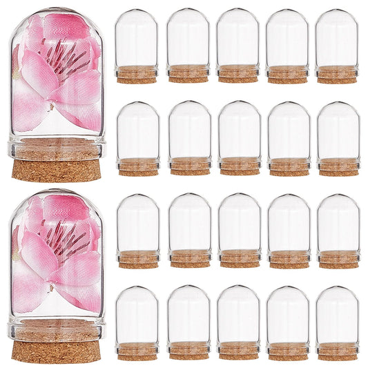 CRASPIRE 20 Sets Glass Cloche Dome Mini Display Bell Jar with Cork Base 1.43Inch Terrarium Bottles Container Stand Cover Case Clear Decorative Case for Small Figurine Flower Wedding Christmas Party