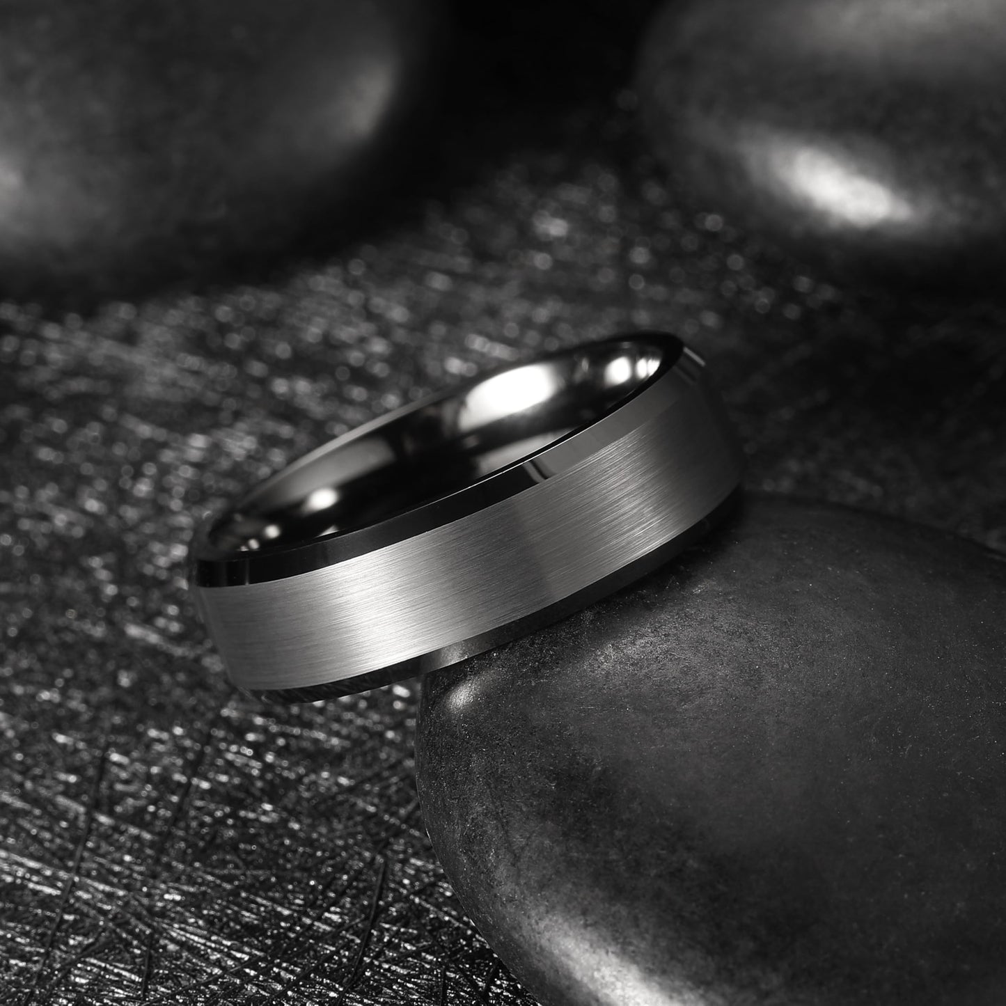 King Will 7mm Tungsten Carbide Ring for Men, Gunmetal Matte & Polished Comfort Fit ，Size 8