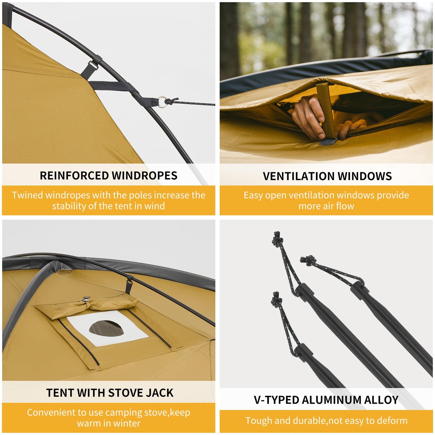 Naturehike Dune 2-3 Person Camping Tent,4-6 Person Canopy Tent,Waterproof 4 Season Tent,Hot Tents with Stove Jack