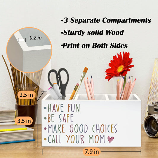 Beliran Graduation Gift for Daughter Pen Holder for Desk, Back to School Gifts for Freshman Pencil Organizer, Colorful Call Your Mom Funny Wooden Pen Holder Desk Accessories Decor for College Dorm