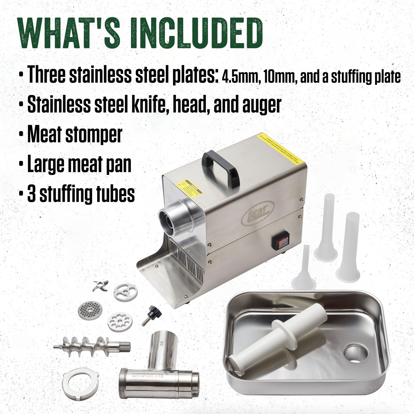 LEM Products BigBite #22 Meat Grinder, 1.0 HP Stainless Steel Electric Meat Grinder Machine, Ideal for Heavy Use